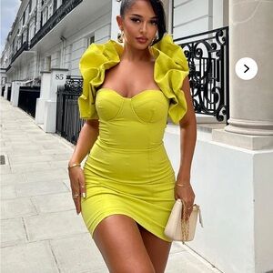 Forever Princess Ruffle Mini Dress - Chartreuse